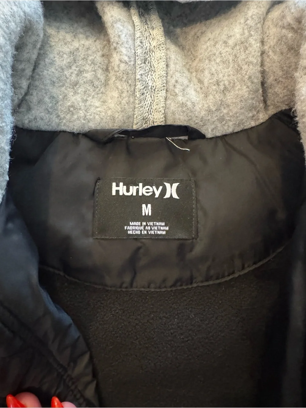 Hurley Black Quilted Vest with Heather Gray Hoodie Sleeves